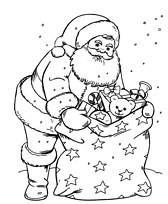 coloriage pere noel et son sac etoile de cadeaux